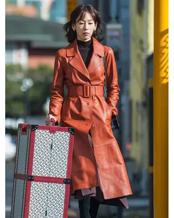 seo-hyeon-jin-red-leather-trench-coat